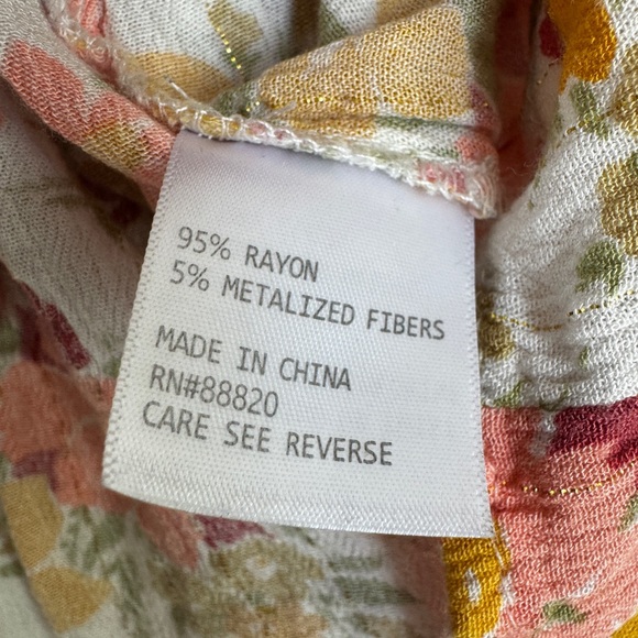 Joie Floral Metallic Peasant Top EUC XL Womens Relaxed Fit Cropped Blouse - Picture 10 of 13